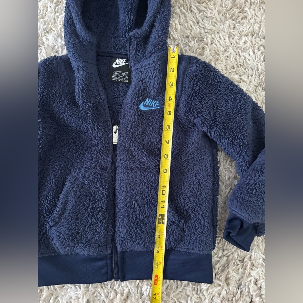 Nike Navy Blue Sherpa Hooded Sweater Jacket Size 4 - Picture 5 of 7